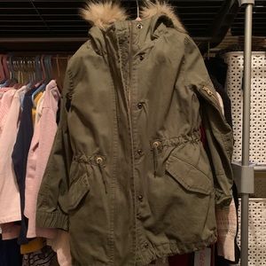 Gap kids green 2 in 1 fur parka